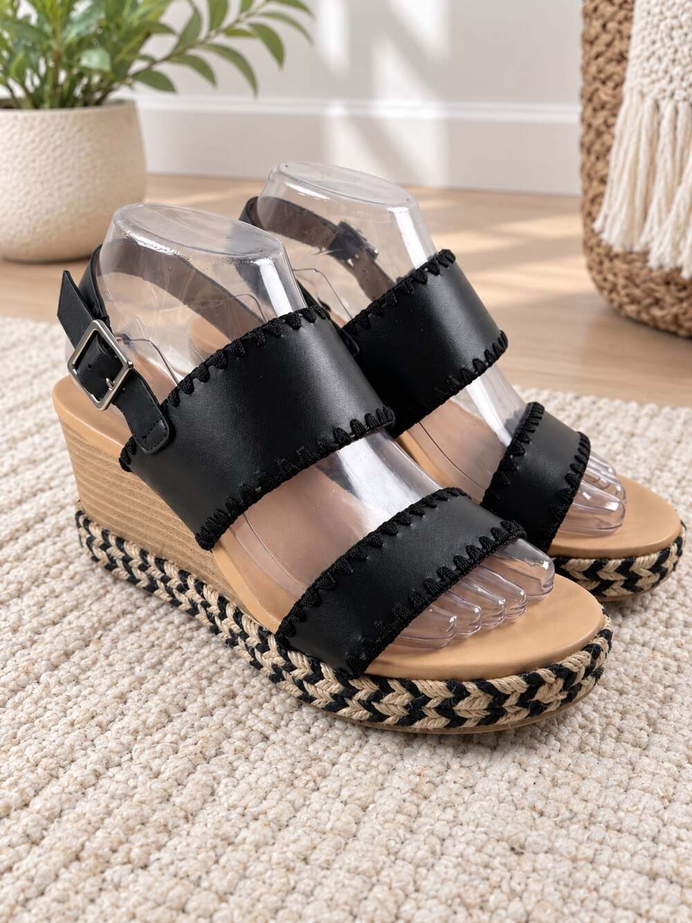 DV by Dolce Vita Esmaya Black Espadrille Wedge Platform Sandals Womens 7M
